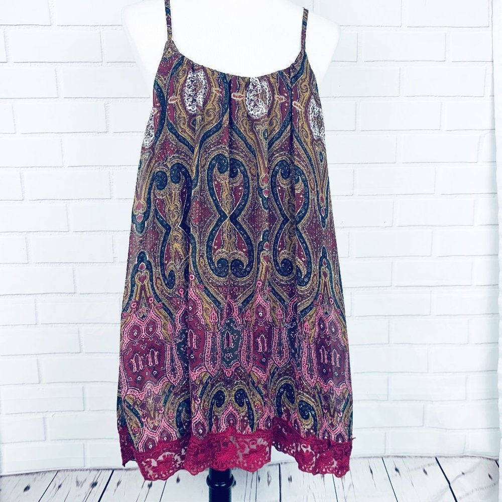 Tobi wine paisley boho slip dress lace trim Medium - Picture 1 of 8